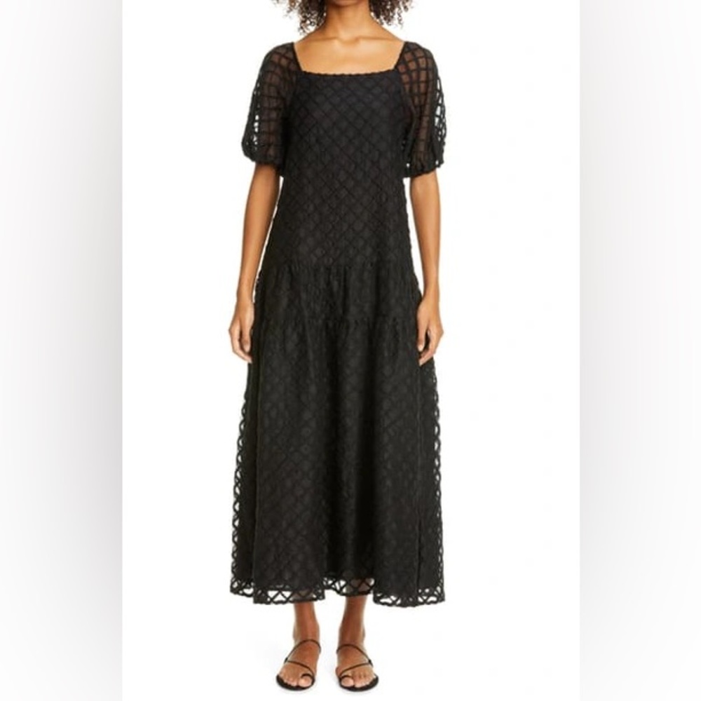 Merlette Minerva Gingham Embroidered Silk‎ Dress